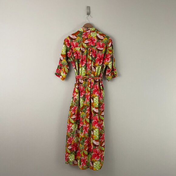 Dress Forum Tropical Fruit Button Front Belted Midi Dress Size Medium - Picture 2 of 7